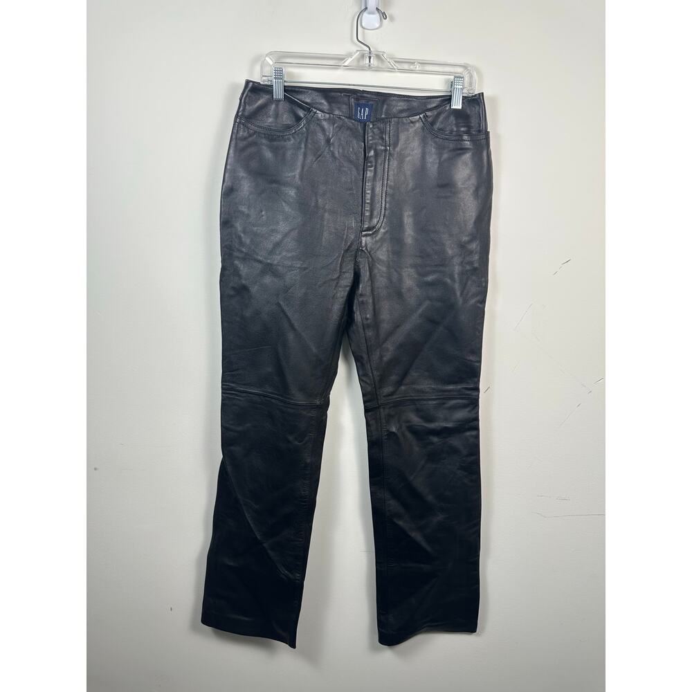 Gap Leather Straight Leg Pants Women 12 Black Excellent Vintage 2000s Y2K Lined